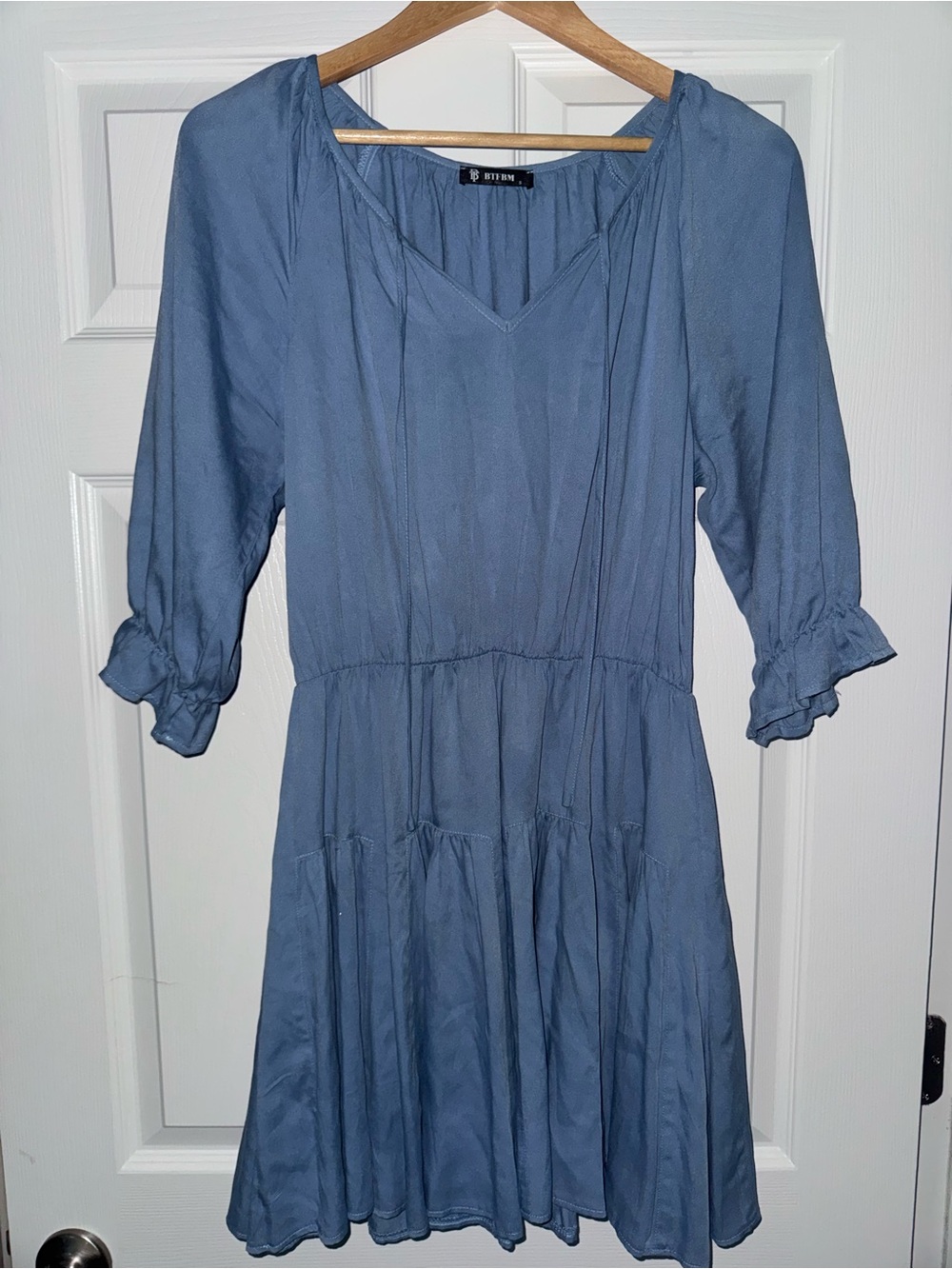 Relaxed Tiered Midi Dress in Dusty Blue